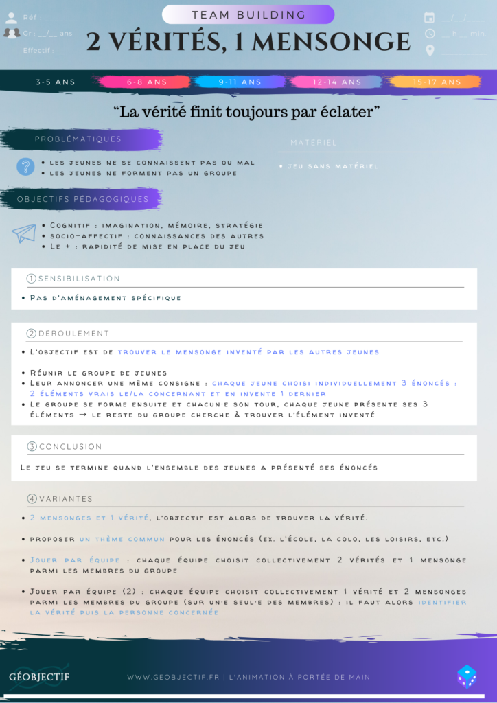 2 vérités, 1 mensonge (team building) Geobjectif