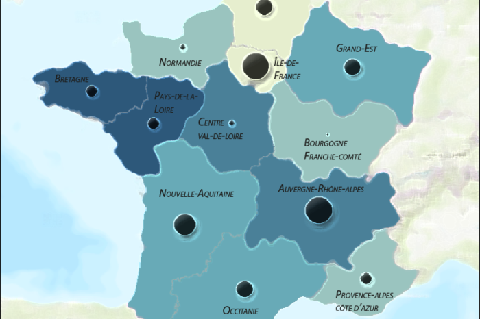 femmes licenciées par région (France, 2019)